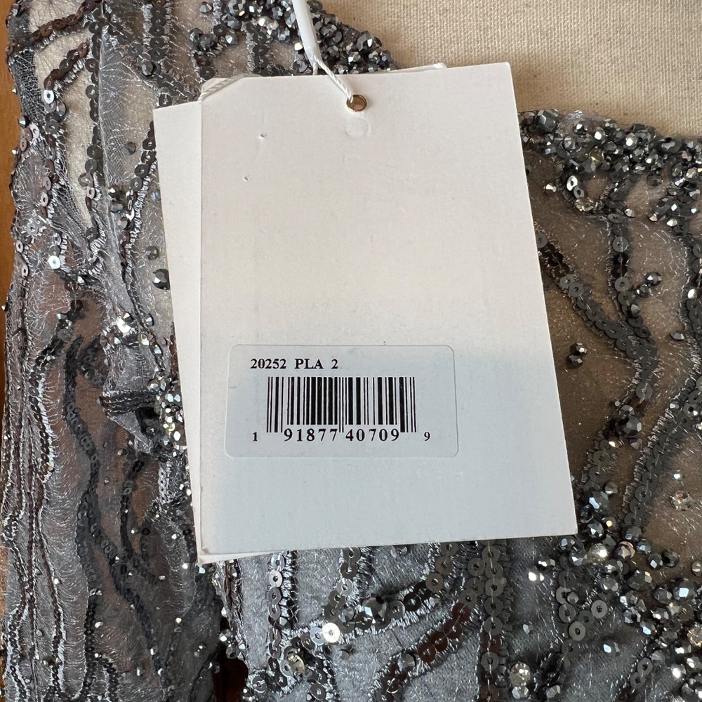 NWT Mac Duggal [2] 20252 Embellished A-Line Cocktail Dress Silver Gray Sequin - Picture 13 of 13